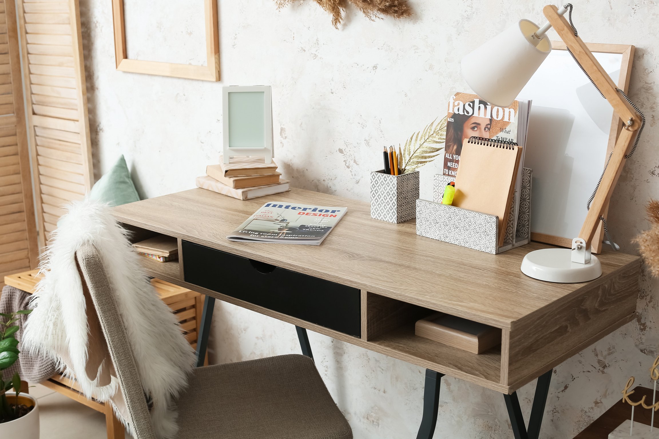 Stylish Workplace with Organizer in Interior of Room